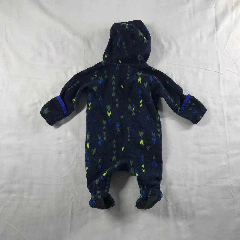 Patagonia Synchilla Fleece Bunting Newborn NB Navy Blue Geometric Arrow Hooded